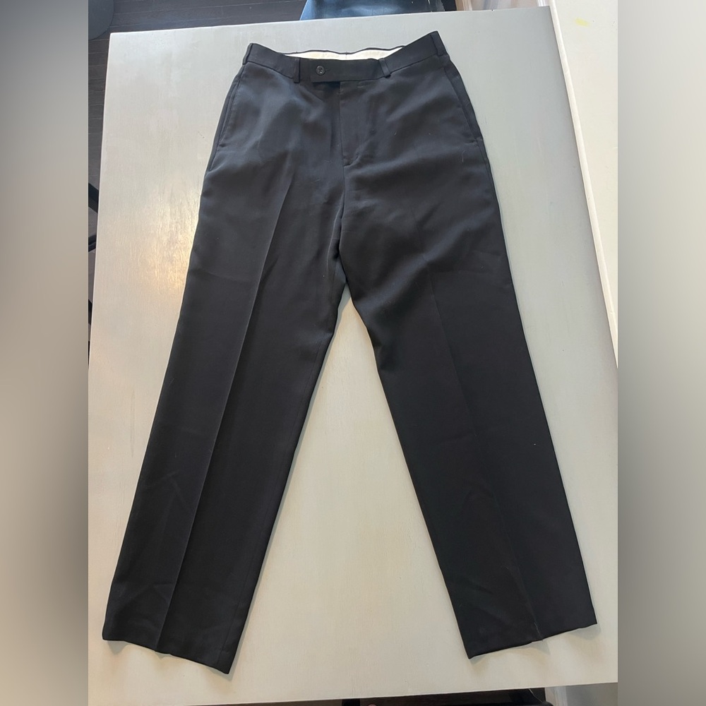Slates Men’s Classic Black Dress Pants - 32W x 32L - Flat Front Slacks